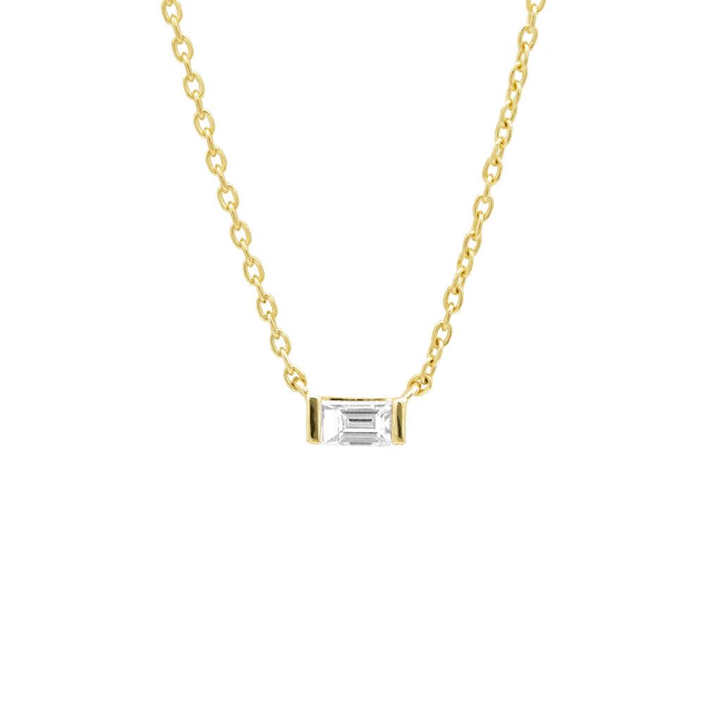14k Gold Single Baguette Diamond Necklace