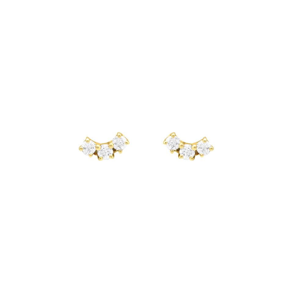 14k Gold Three Diamonds Earrings - Aureli Jewelry