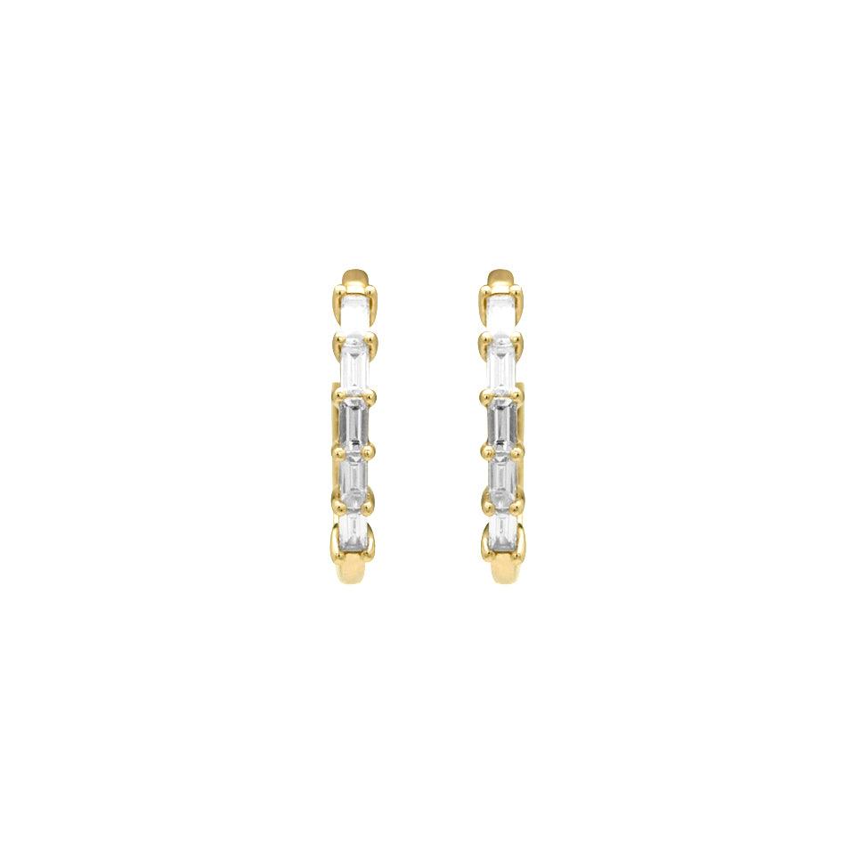 14k Gold Diamond Baguette Huggies - Aureli Jewelry