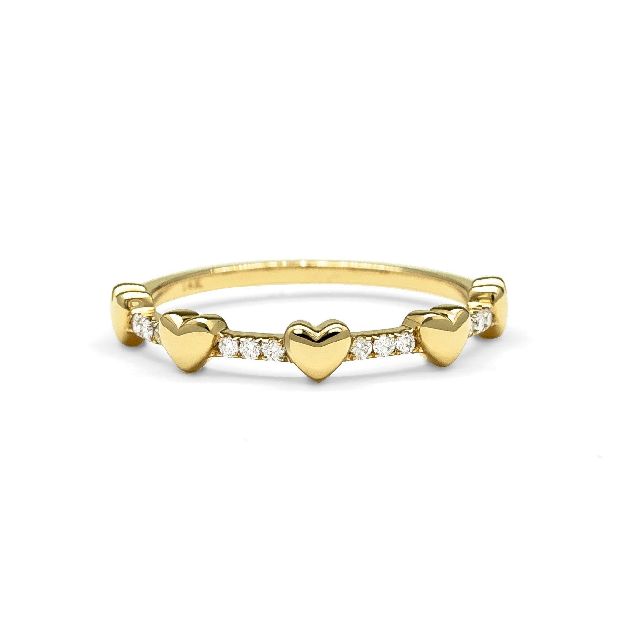 14k Gold Diamond and Hearts Ring - Aureli Jewelry
