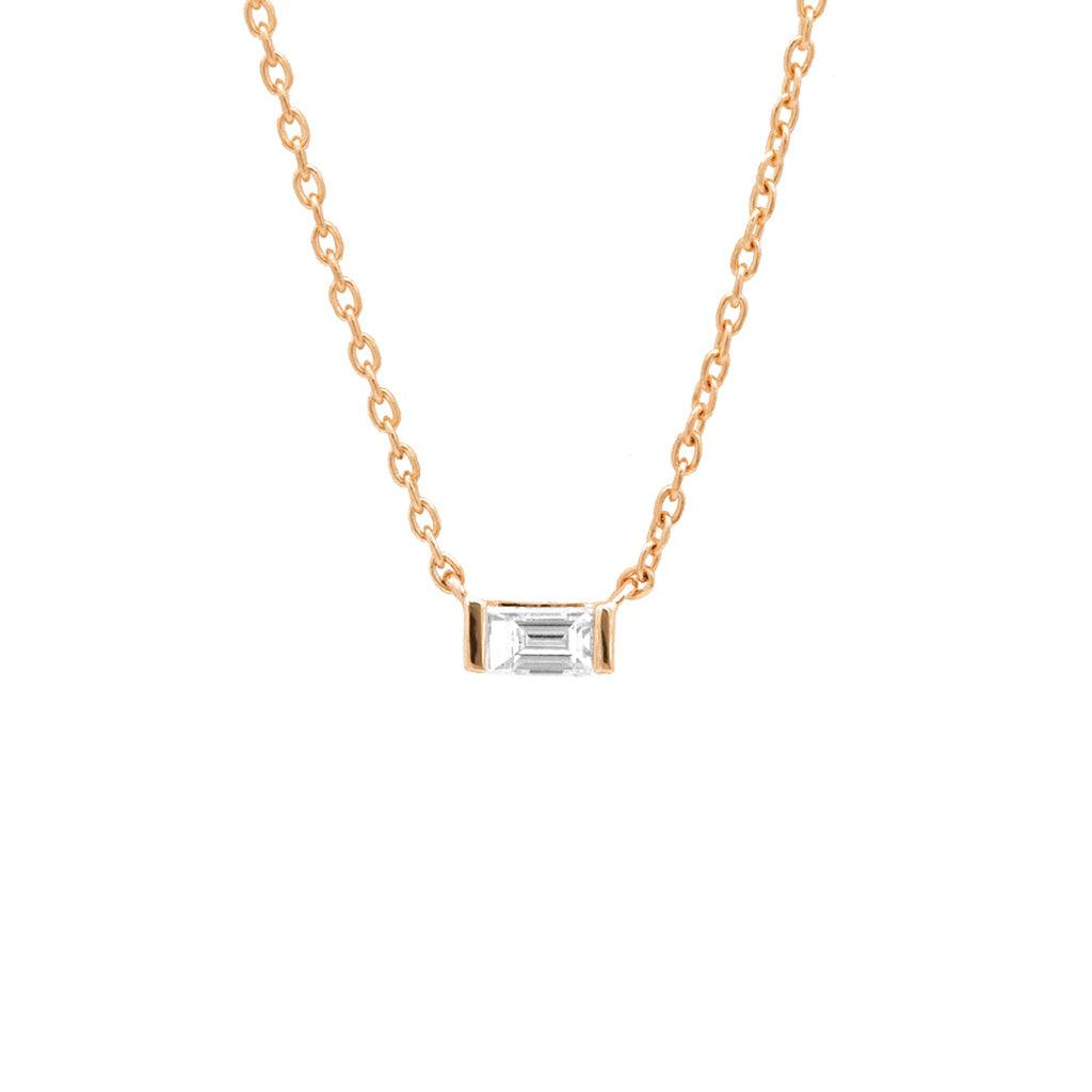 14k Gold Single Baguette Diamond Necklace - Aureli Jewelry