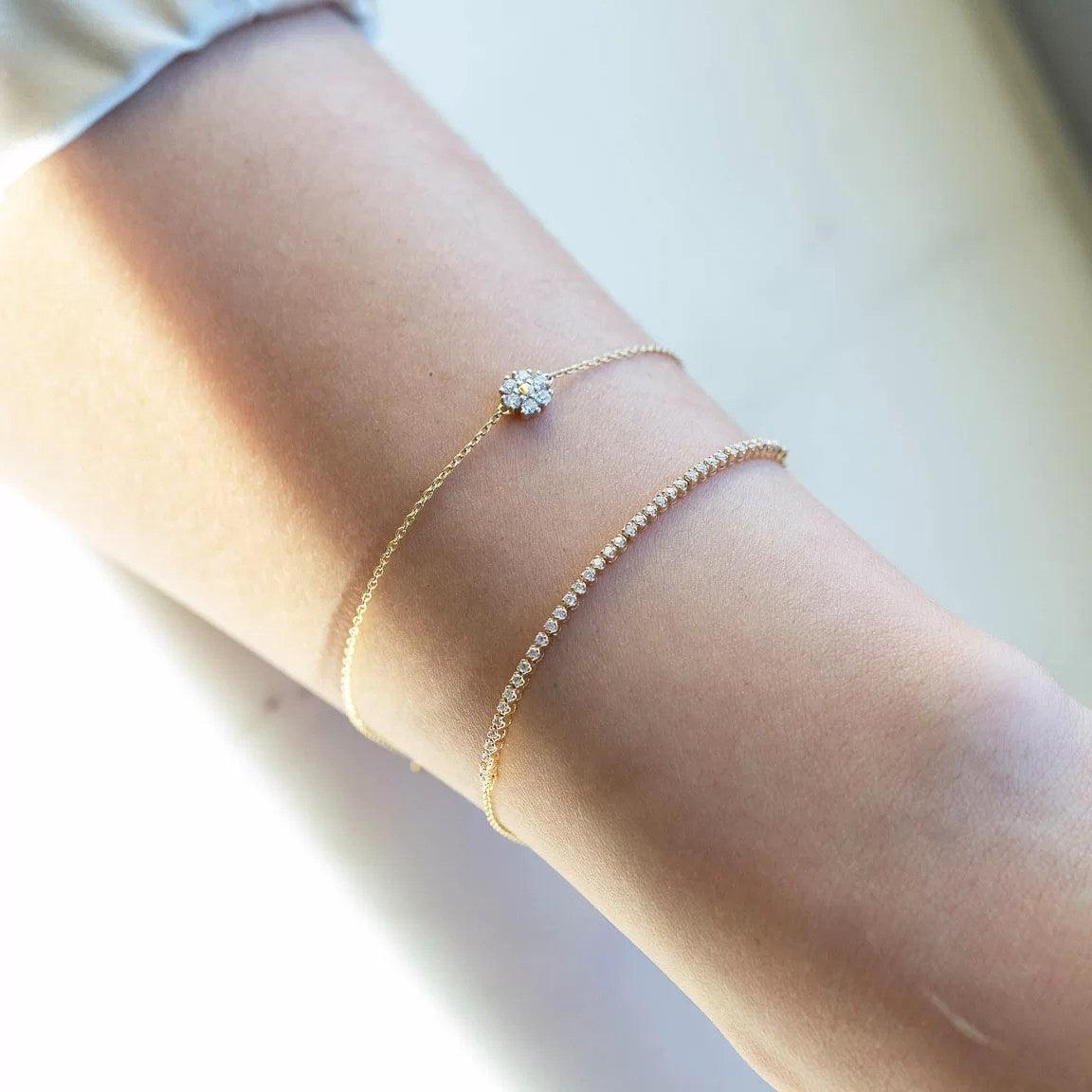 14k Gold Diamond Flower Bracelet - Aureli Jewelry