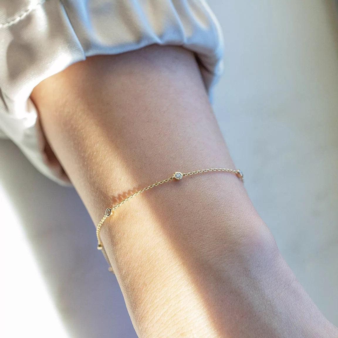 Dainty Solid Gold Diamond Bracelet Chain