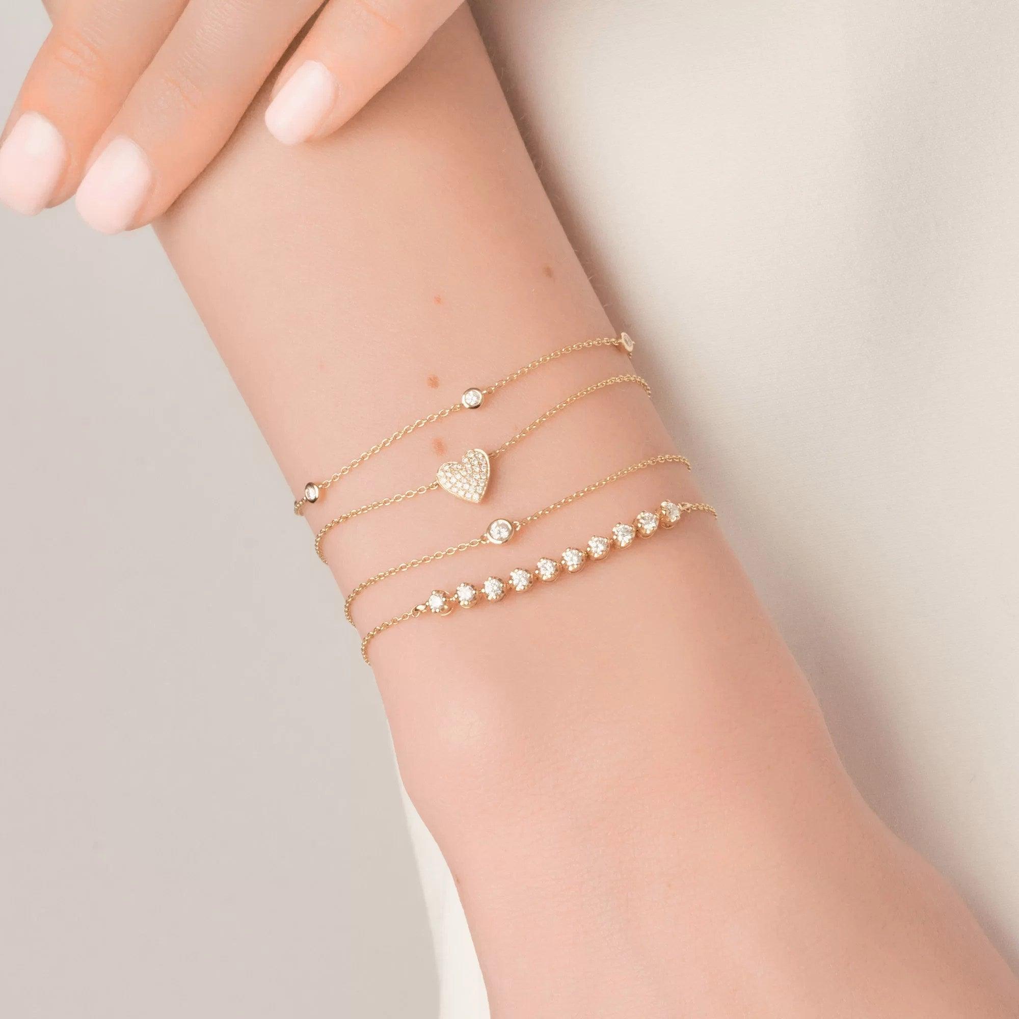 14k Gold Heart Diamond Bracelet - Aureli Jewelry
