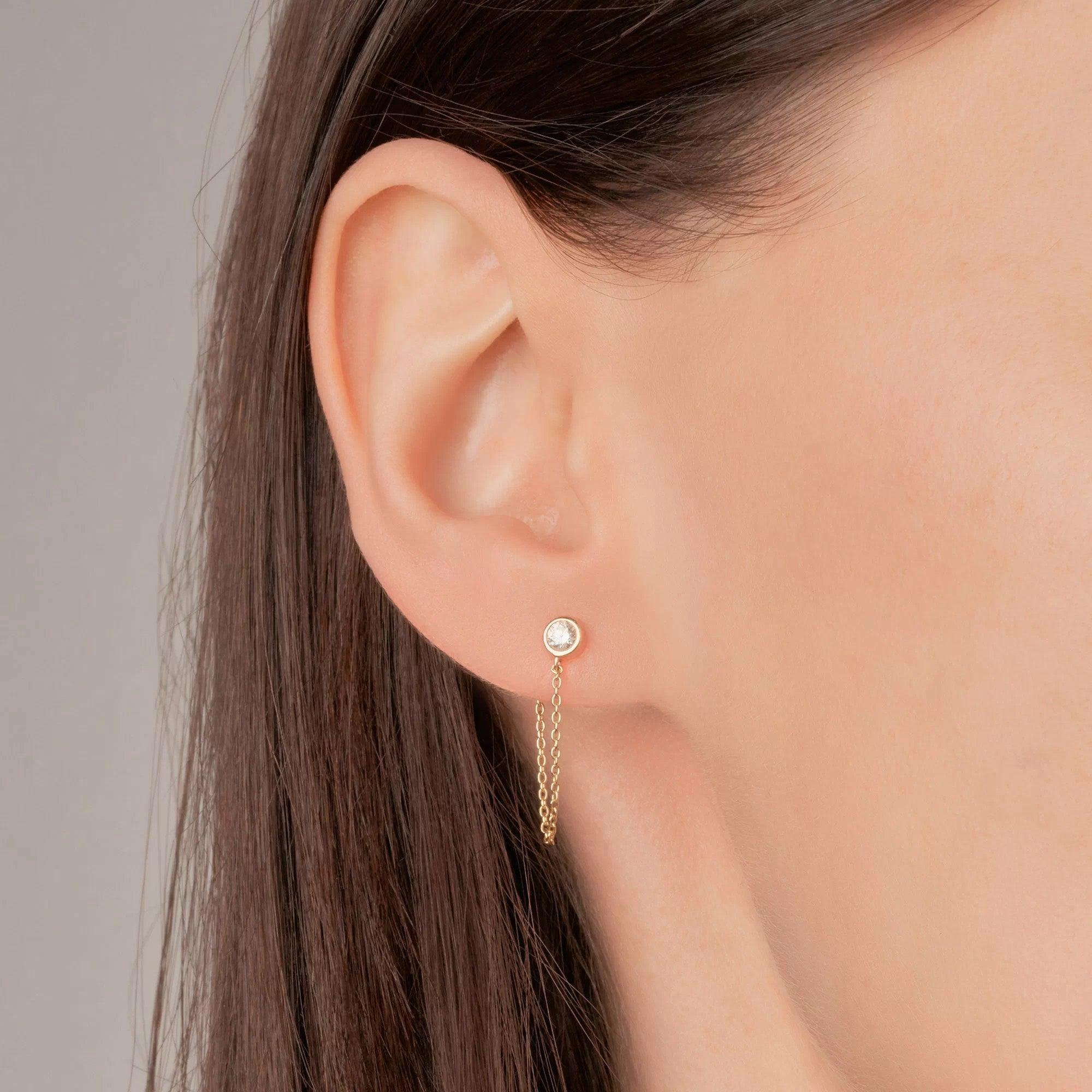 14k Gold Diamond Chain Earrings - Aureli Jewelry