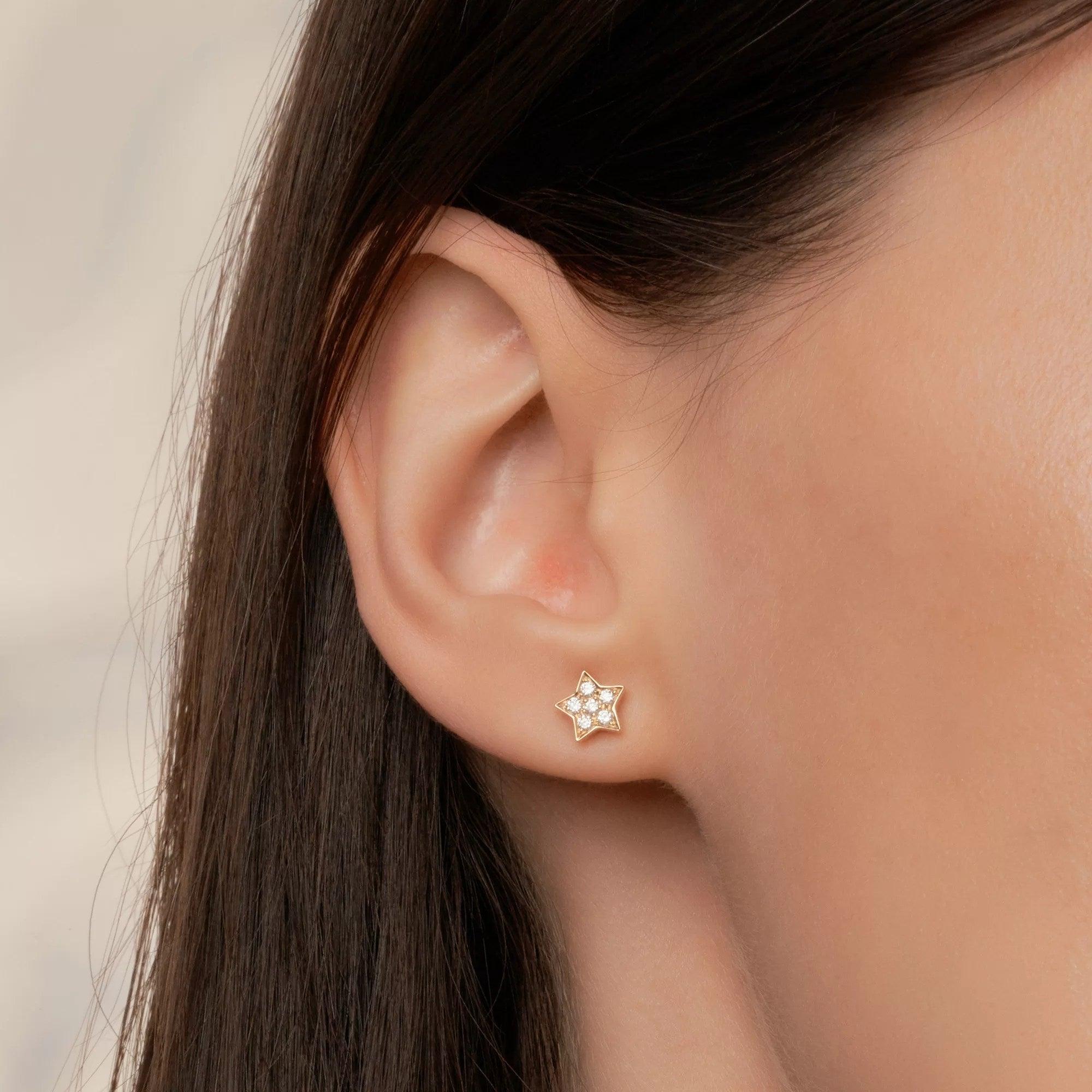 14k Gold Diamond Star Stud Earrings - Aureli Jewelry