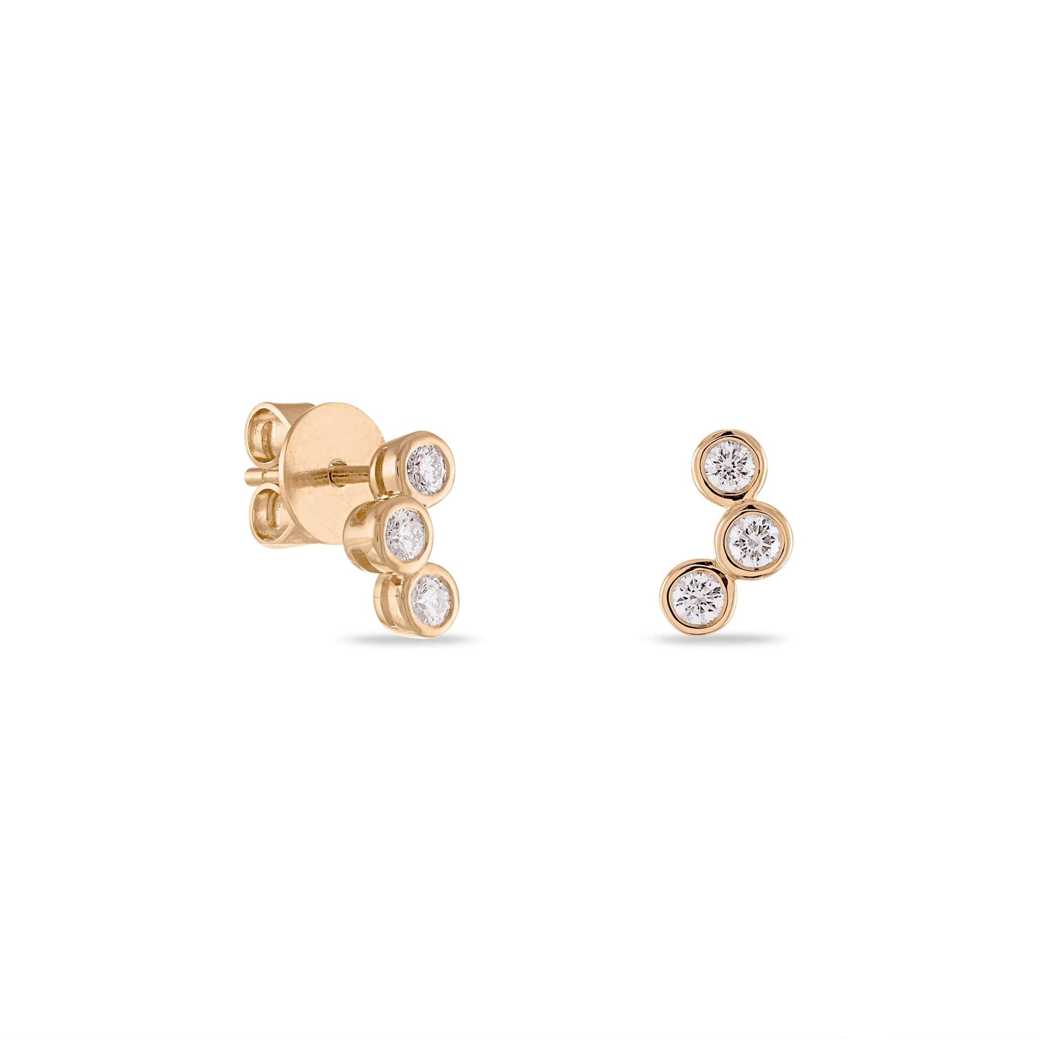 14k Gold Trio Diamond Bezel Earrings - Aureli Jewelry