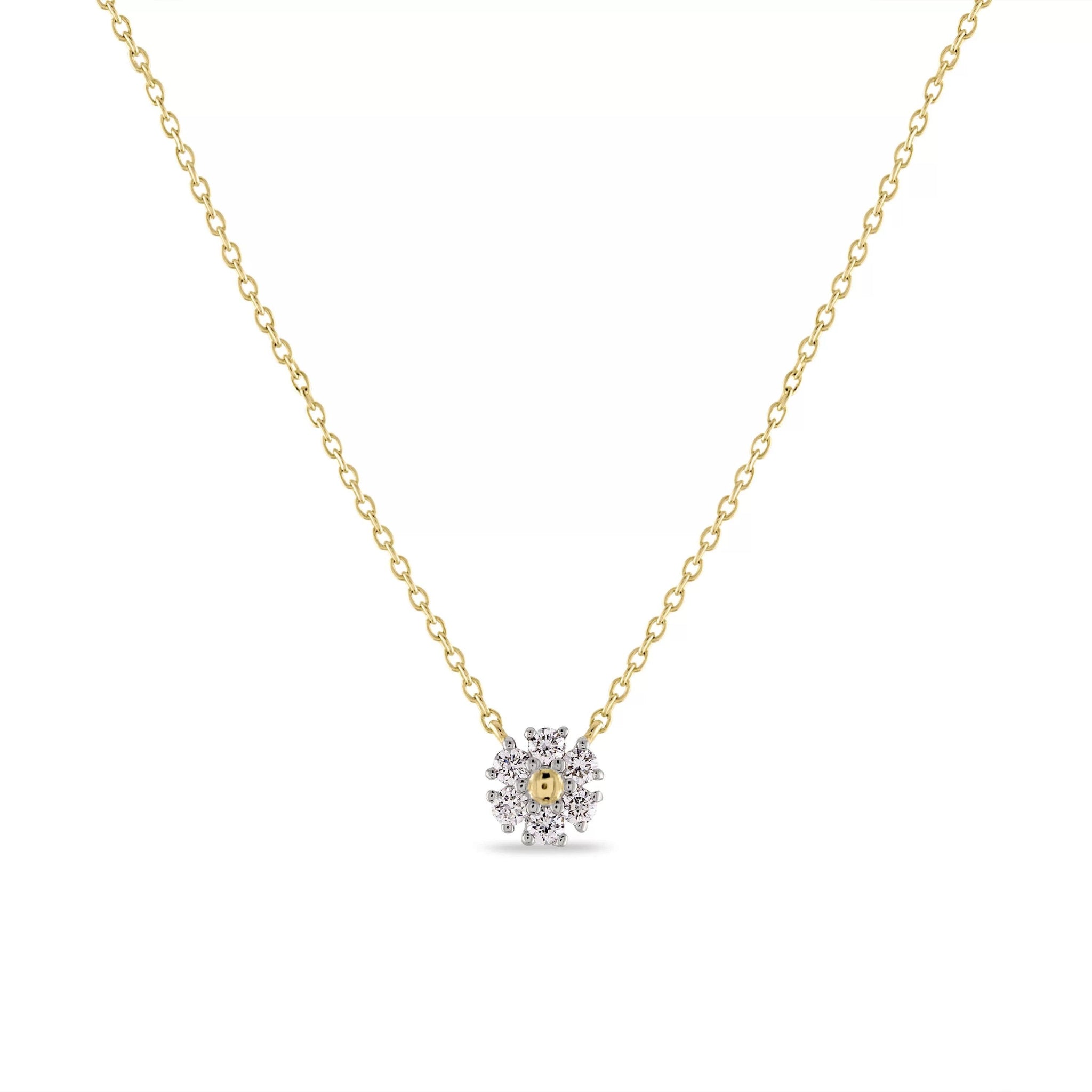 14k Gold Diamond Flower Necklace - Aureli Jewelry