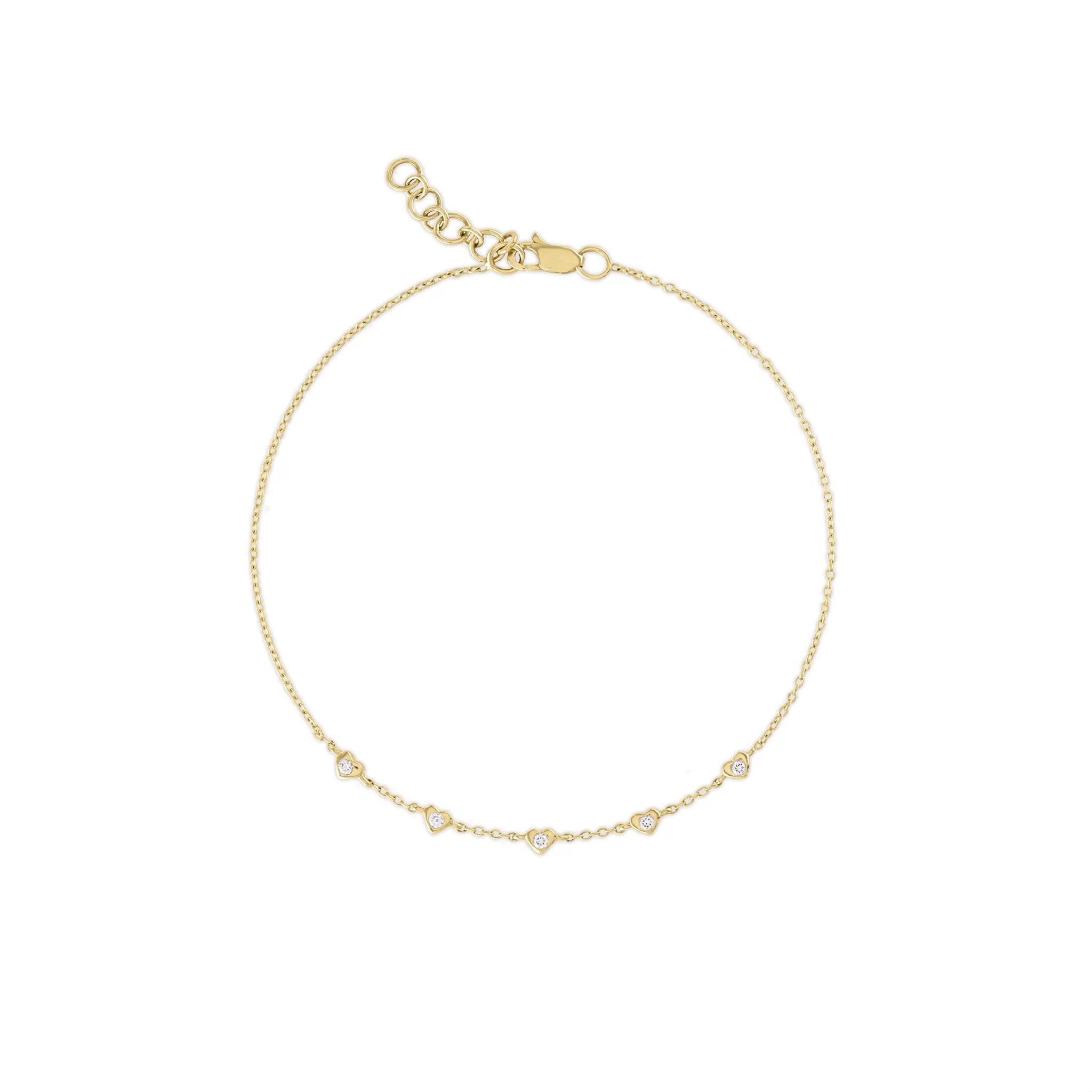 14K Gold Diamond Hearts Bezel Bracelet - Aureli Jewelry