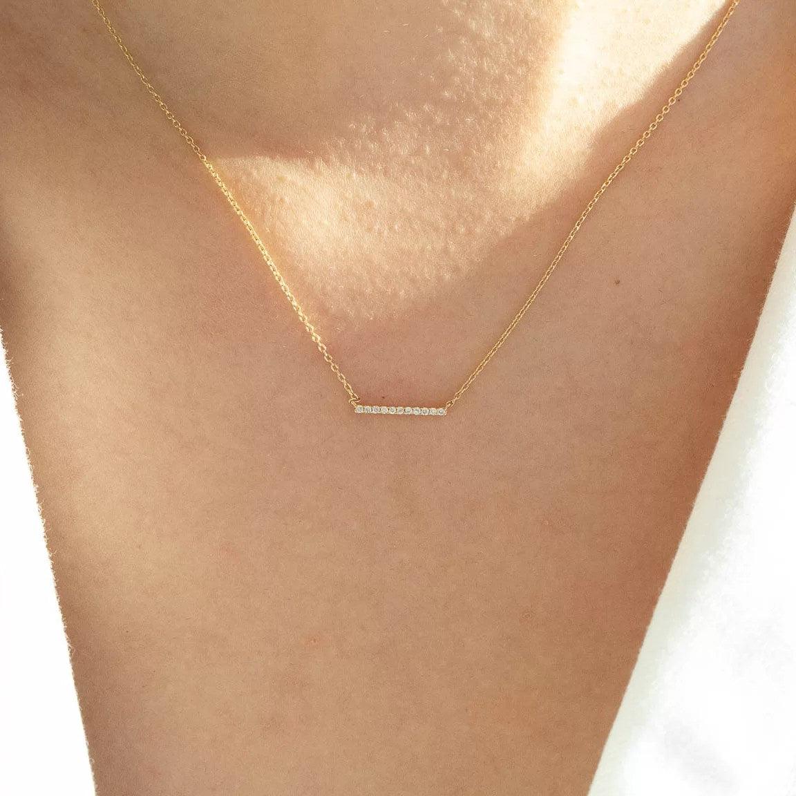 14k Gold Diamond Bar Necklace - Aureli Jewelry