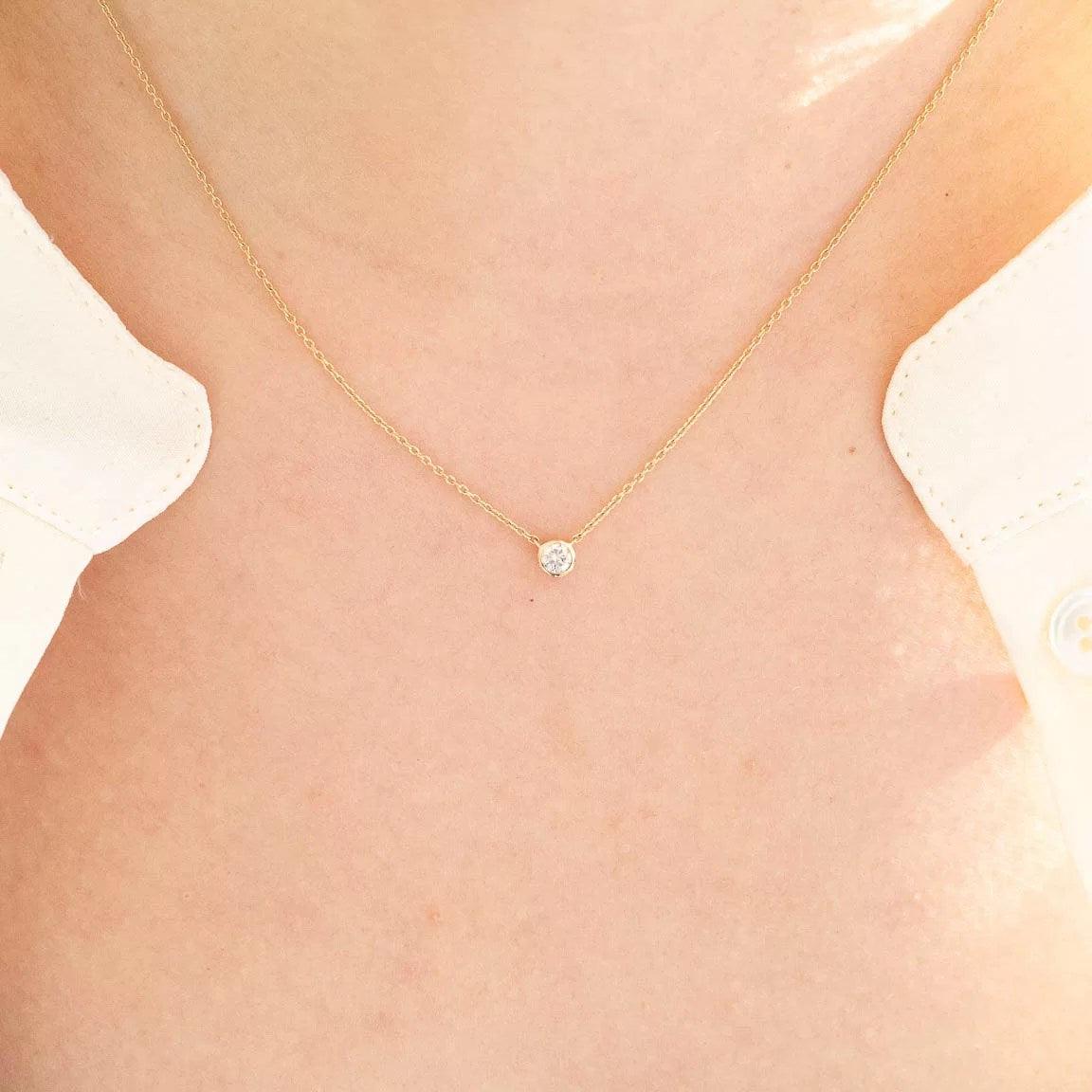14k Gold Diamond Solitare Necklace - Aureli Jewelry