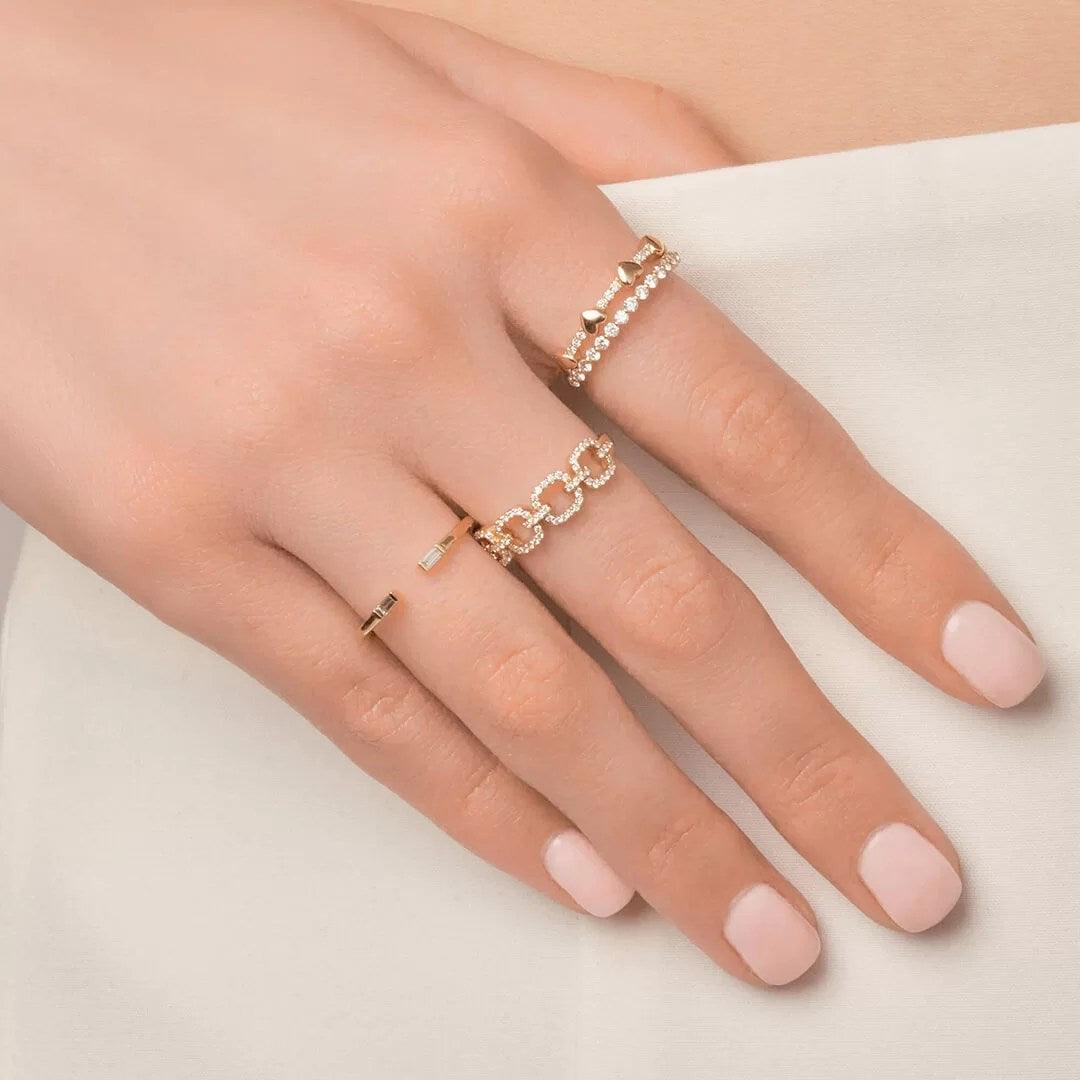 14k Gold Open Baguettes Diamond Ring - Aureli Jewelry