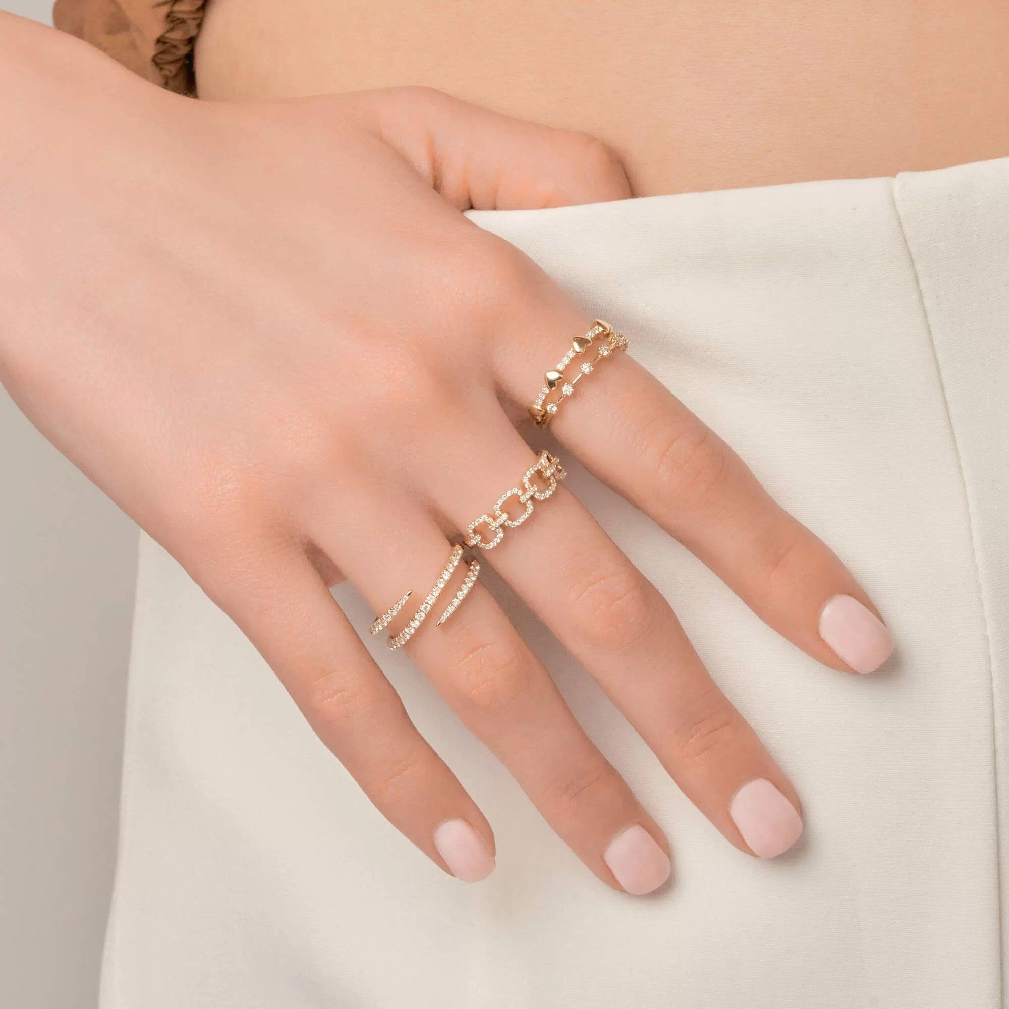 14k Gold Diamond and Hearts Ring - Aureli Jewelry